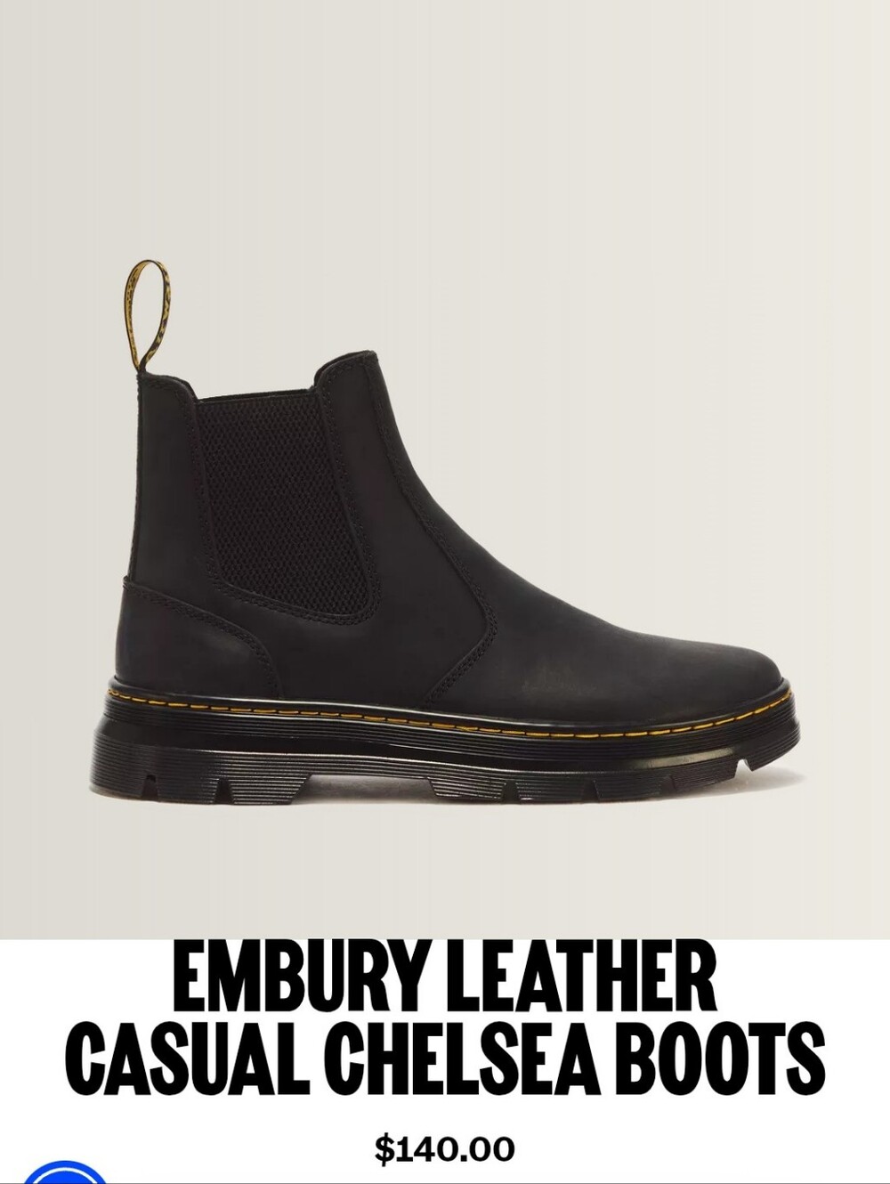 Doc Marten Embury Chelsea Boot Womens Size 8 Black With Iconic Yellow Stitching